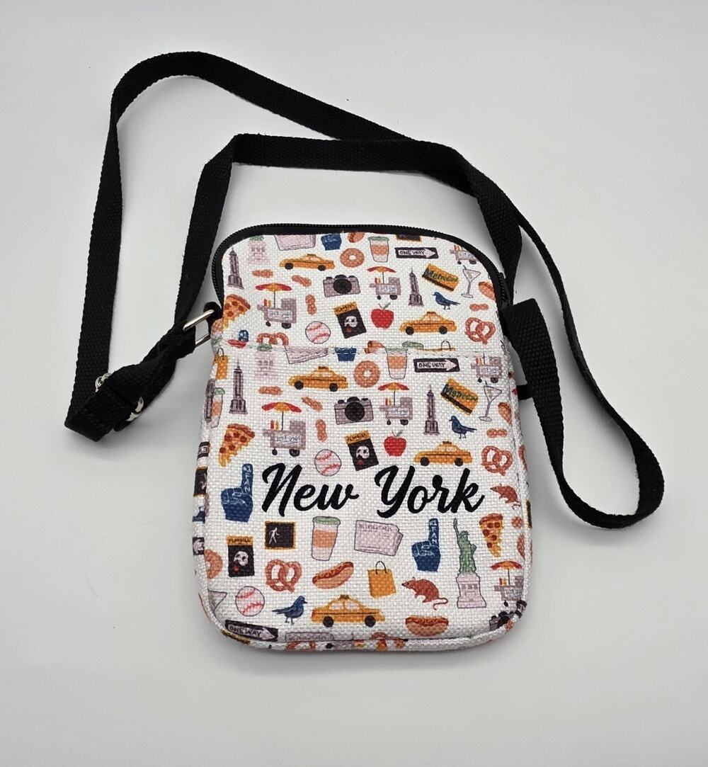 New York City Mini Crossbody Bag Tourist Icons Taxi Pizza Statue of Liberty